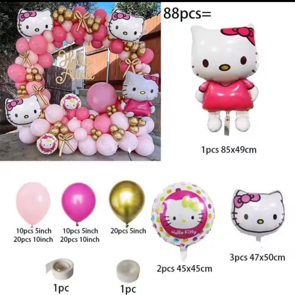 Hello Kitty Balloon Party Pink, Gold, White Sanrio Party Balloon Set Deco 88pcs